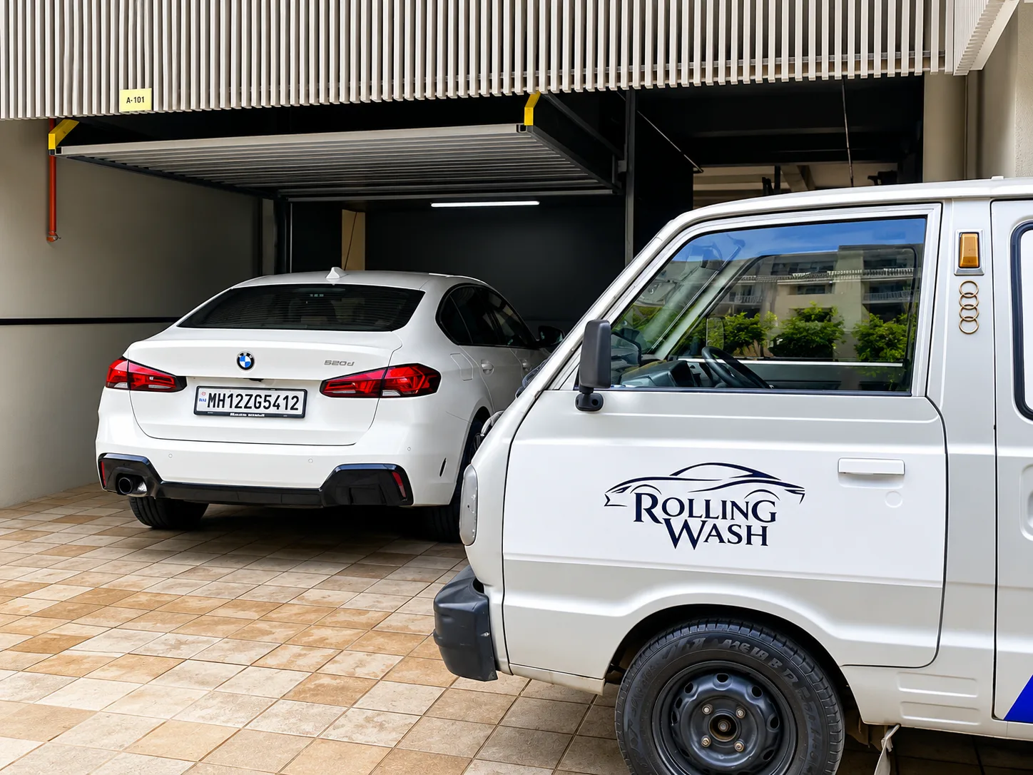 Rolling Wash van parked ready for a doorstep car wash